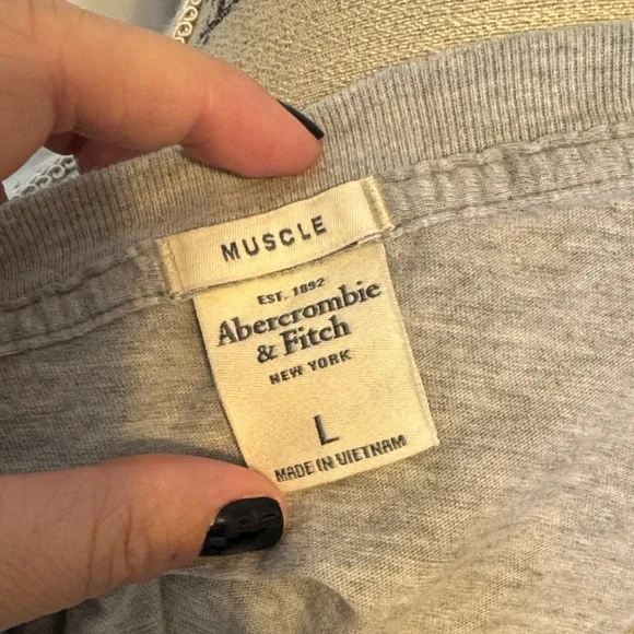 Abercrombie & Fitch Heather Gray Tee with Green Logo - Picture 6 of 9